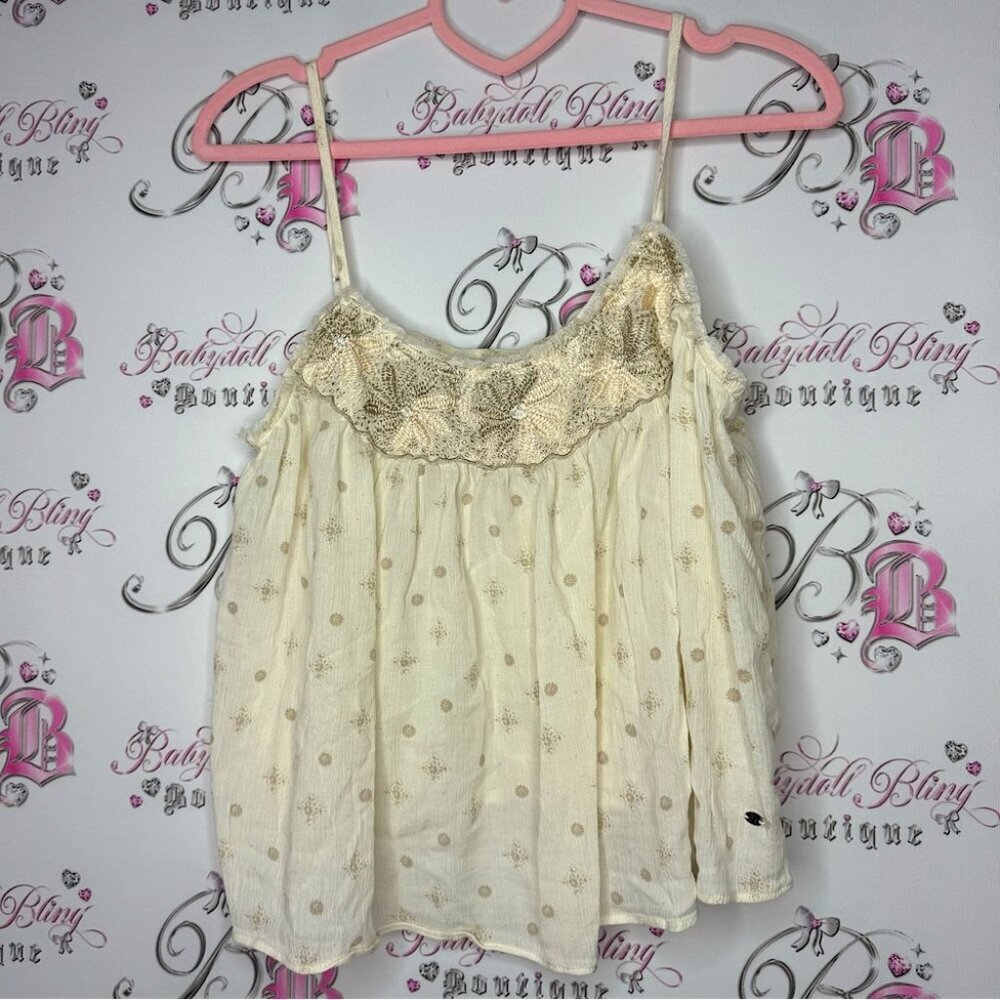 American eagle outfitters tank top embroidered floral flowers cream peach boho